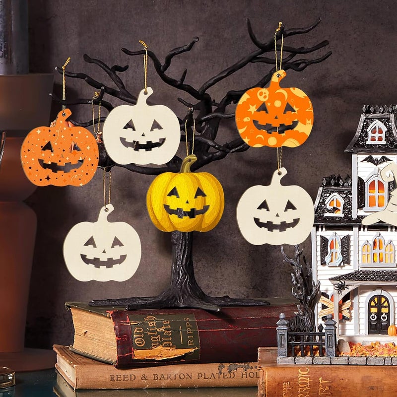 Sophena Wooden Pumpkins Ornaments to Paint Halloween Thanksgiving Decoration Cutouts Unfinished 24PCS, DIY Blank Unfinished Pumpkin Wood Discs Ornament for Home Harvest Crafts Hanging Autumn Decorations - Image 3